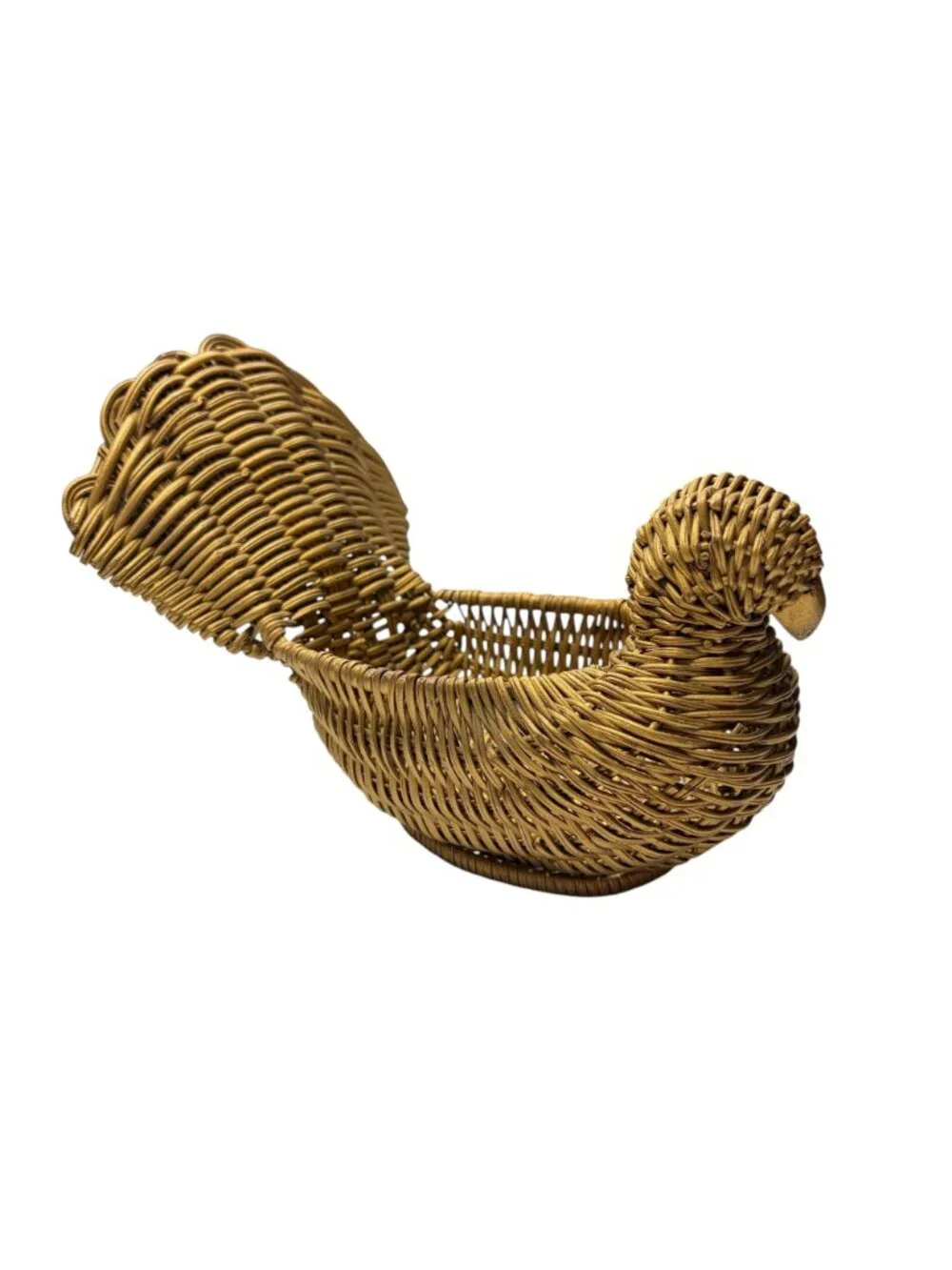 Vintage Gold Wicker Turkey Bird Basket Thanksgiving Fall Harvest Decor Centerpie